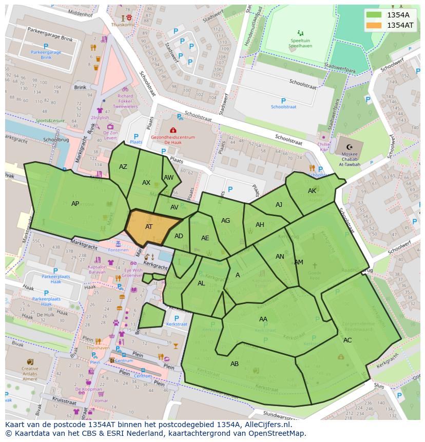 Afbeelding van het postcodegebied 1354 AT op de kaart.