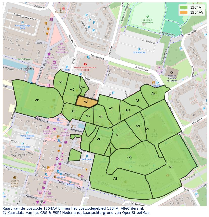 Afbeelding van het postcodegebied 1354 AV op de kaart.