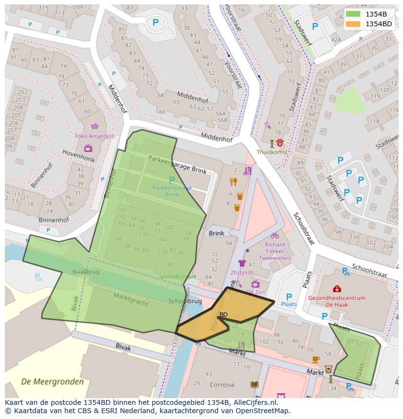 Afbeelding van het postcodegebied 1354 BD op de kaart.
