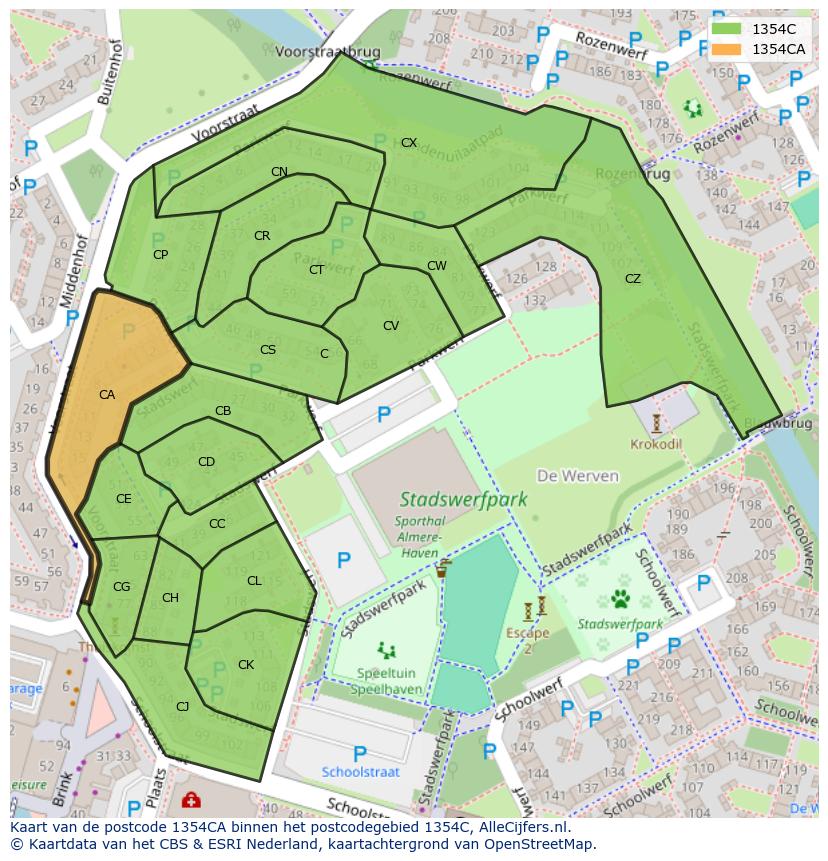 Afbeelding van het postcodegebied 1354 CA op de kaart.