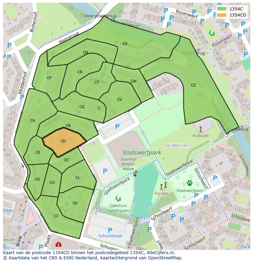Afbeelding van het postcodegebied 1354 CD op de kaart.