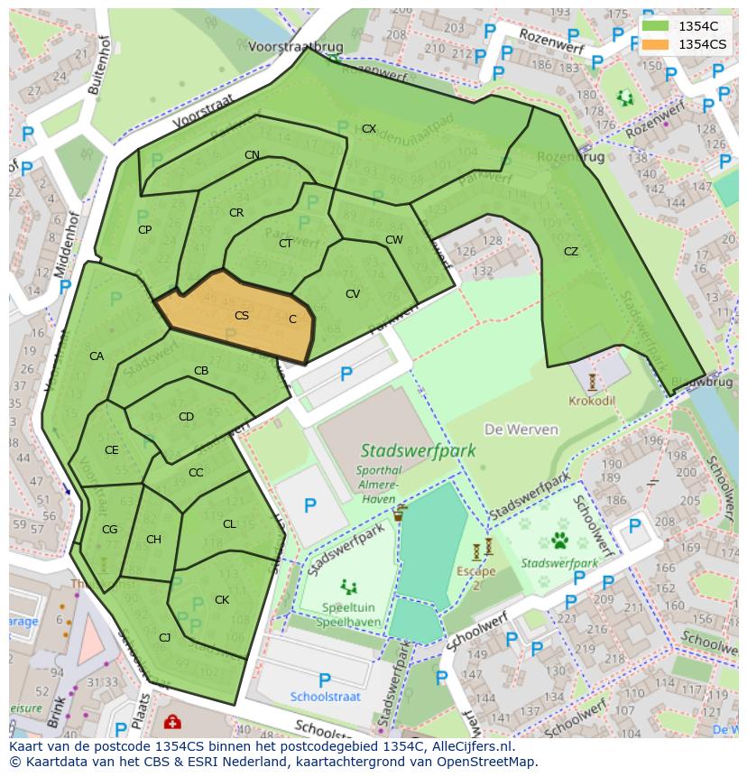 Afbeelding van het postcodegebied 1354 CS op de kaart.