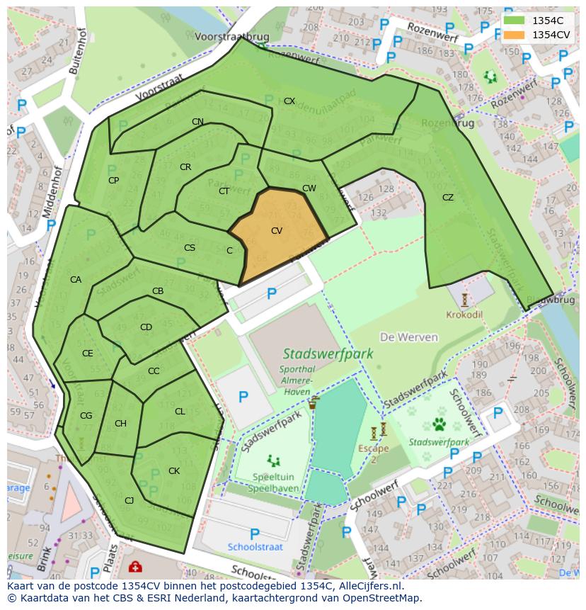 Afbeelding van het postcodegebied 1354 CV op de kaart.