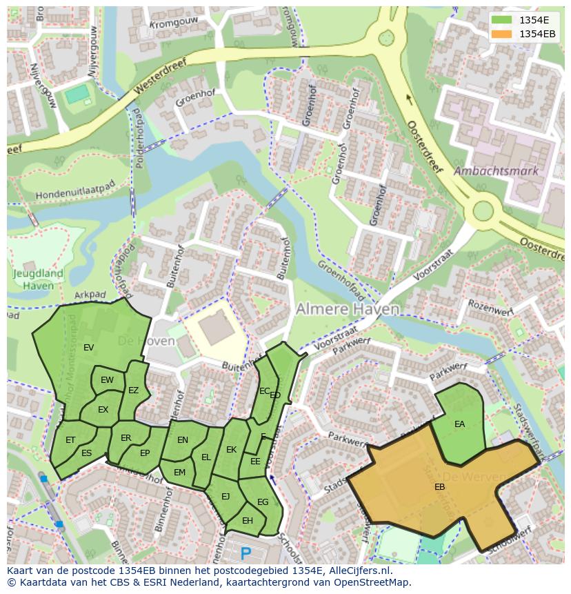 Afbeelding van het postcodegebied 1354 EB op de kaart.