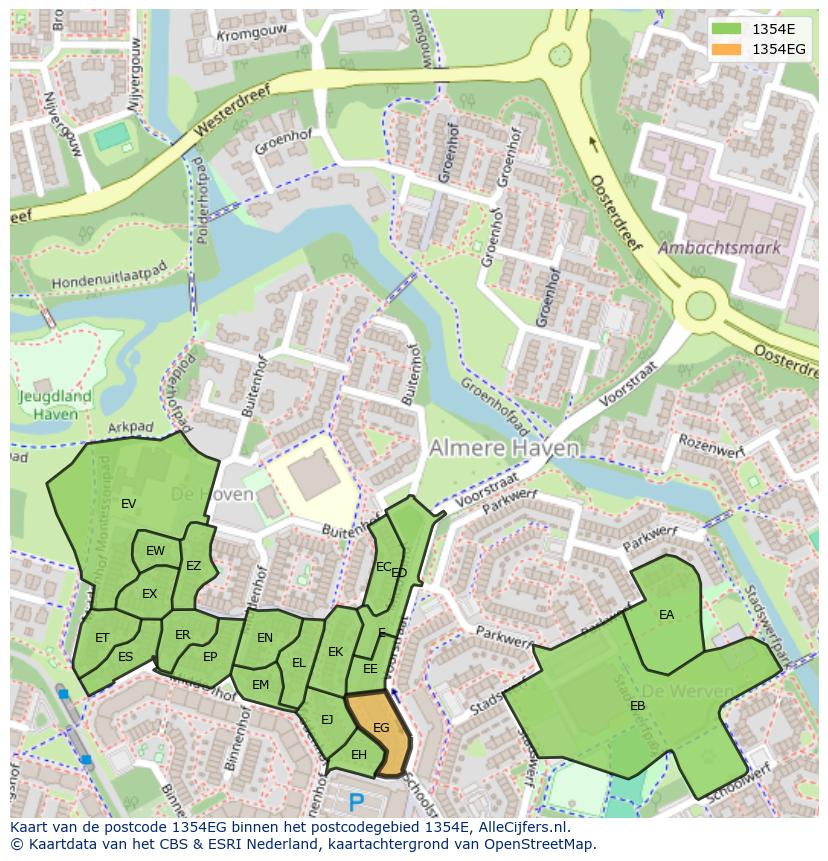 Afbeelding van het postcodegebied 1354 EG op de kaart.