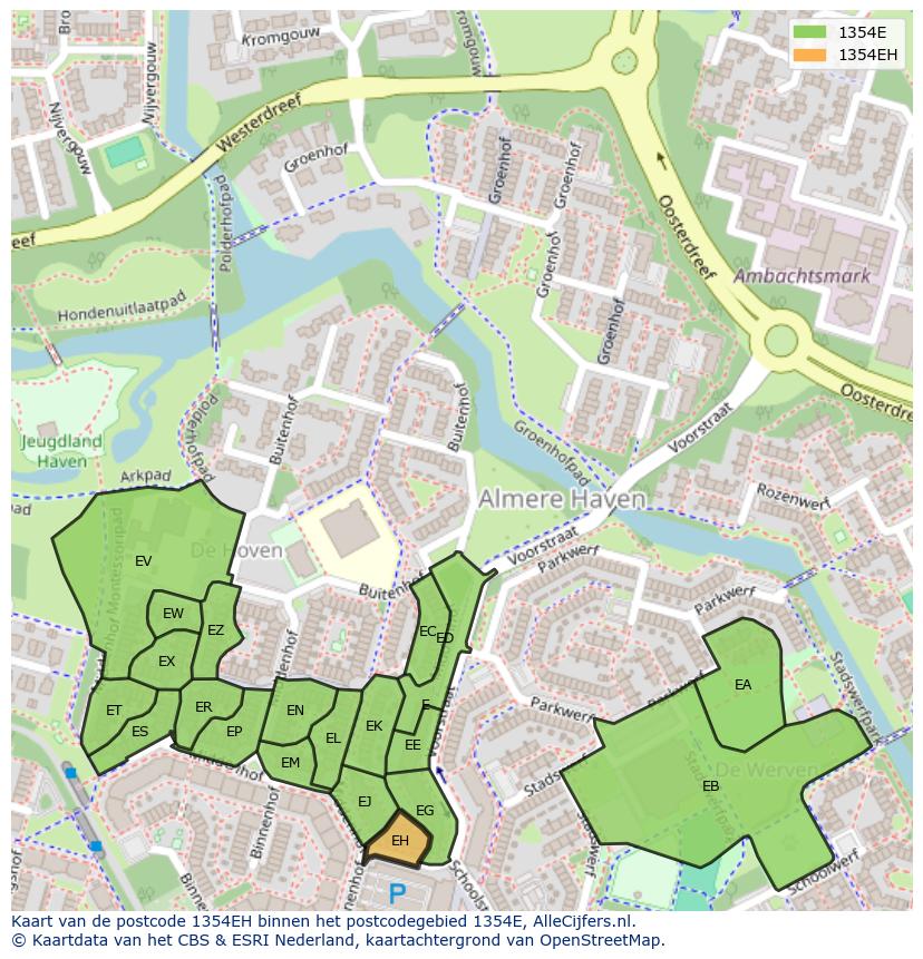 Afbeelding van het postcodegebied 1354 EH op de kaart.