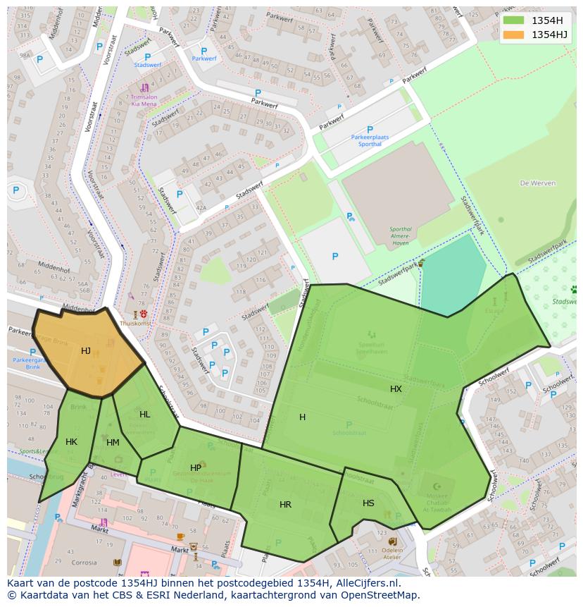 Afbeelding van het postcodegebied 1354 HJ op de kaart.