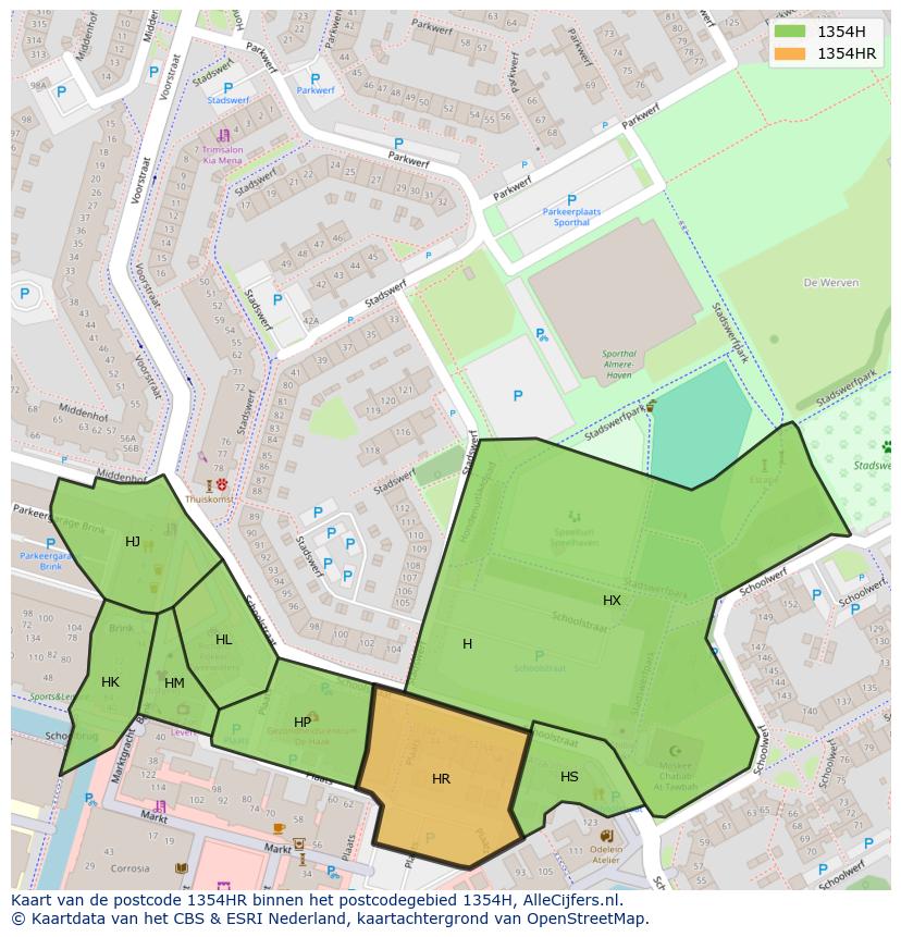 Afbeelding van het postcodegebied 1354 HR op de kaart.