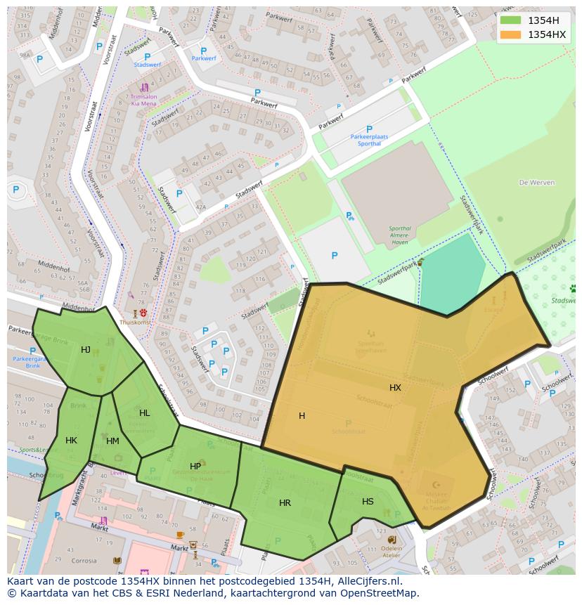 Afbeelding van het postcodegebied 1354 HX op de kaart.