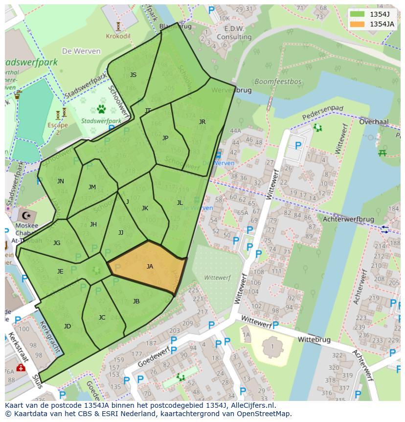 Afbeelding van het postcodegebied 1354 JA op de kaart.