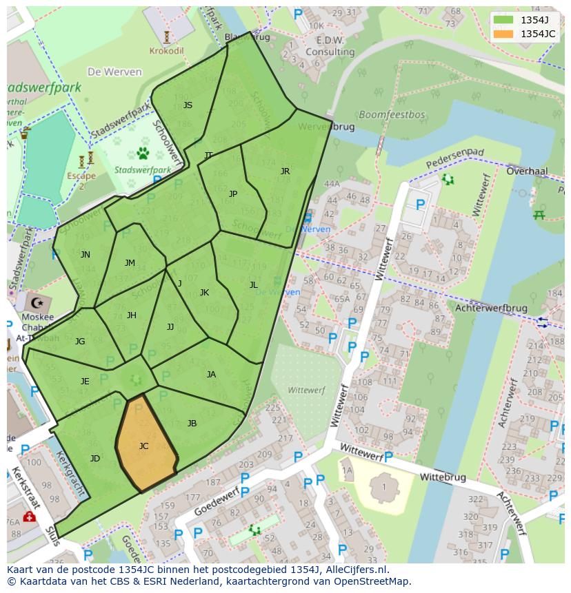 Afbeelding van het postcodegebied 1354 JC op de kaart.