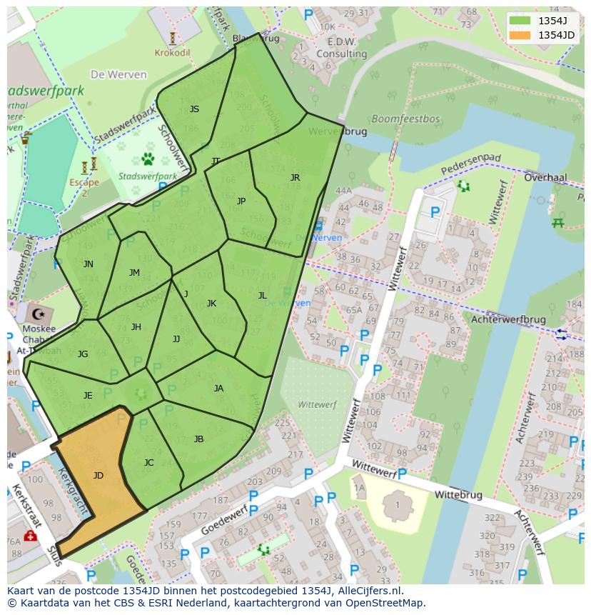 Afbeelding van het postcodegebied 1354 JD op de kaart.