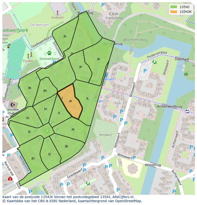 Afbeelding van het postcodegebied 1354 JK op de kaart.