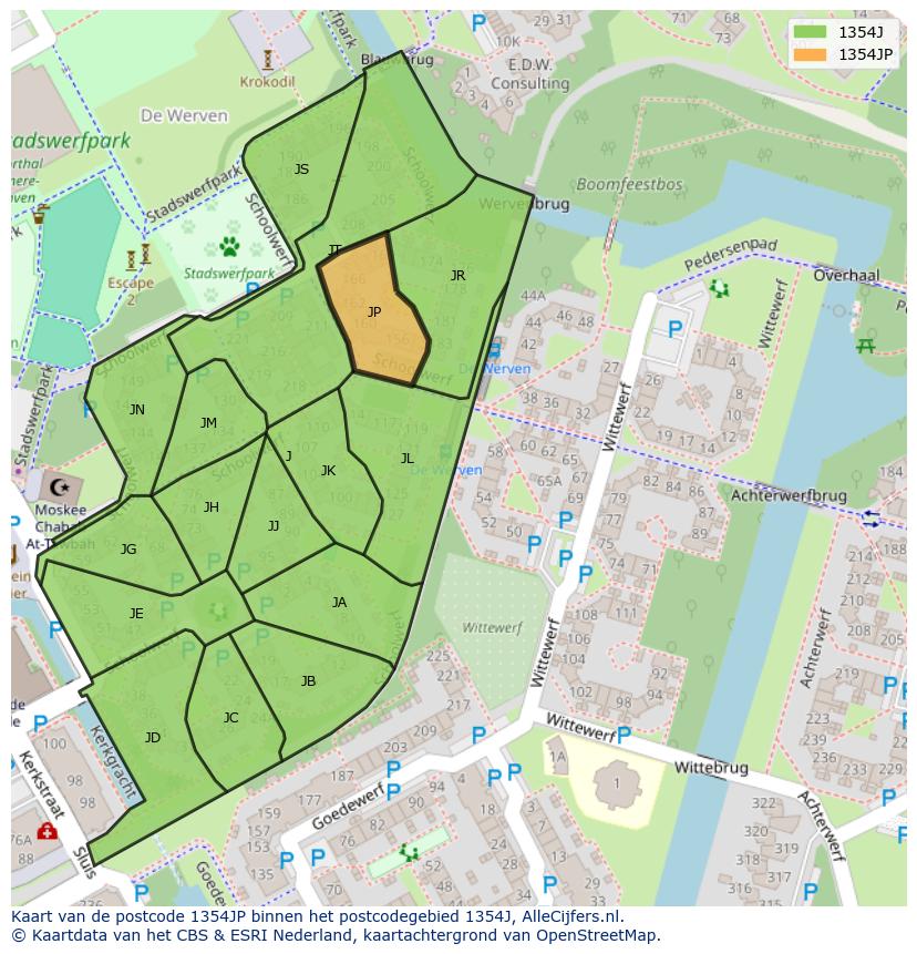 Afbeelding van het postcodegebied 1354 JP op de kaart.