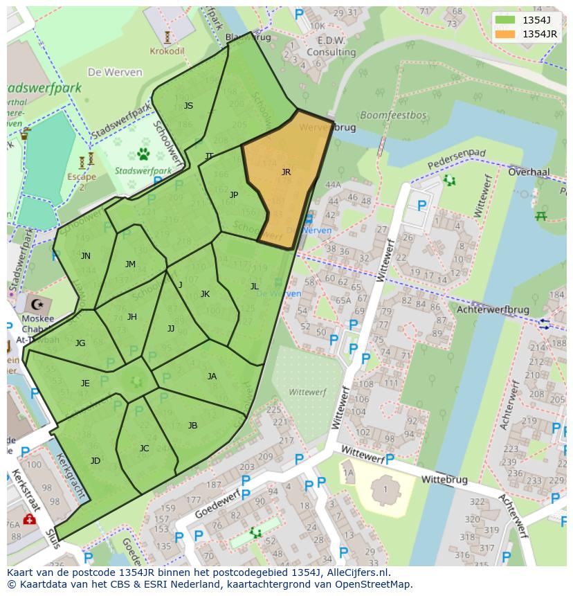 Afbeelding van het postcodegebied 1354 JR op de kaart.