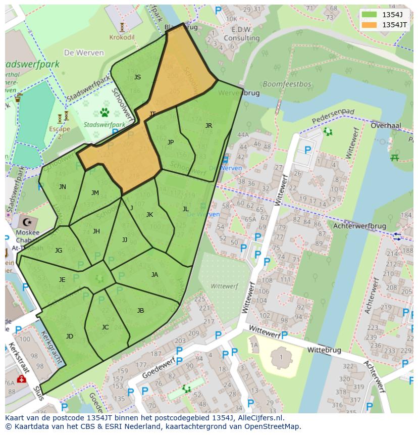 Afbeelding van het postcodegebied 1354 JT op de kaart.