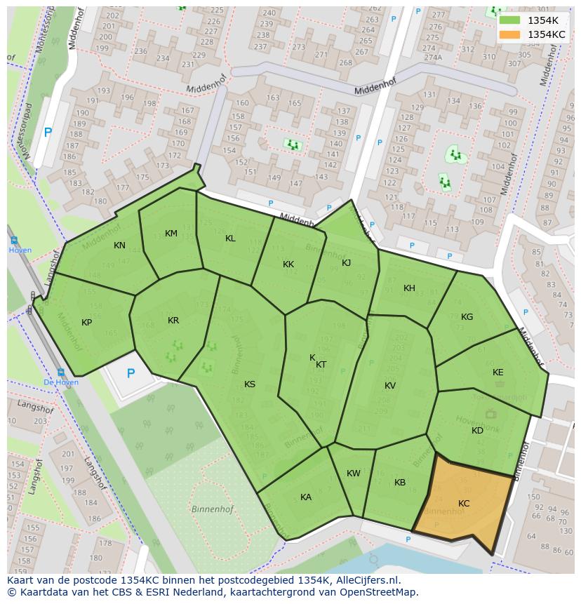 Afbeelding van het postcodegebied 1354 KC op de kaart.