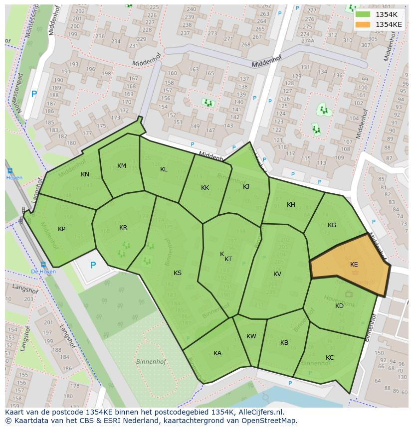 Afbeelding van het postcodegebied 1354 KE op de kaart.