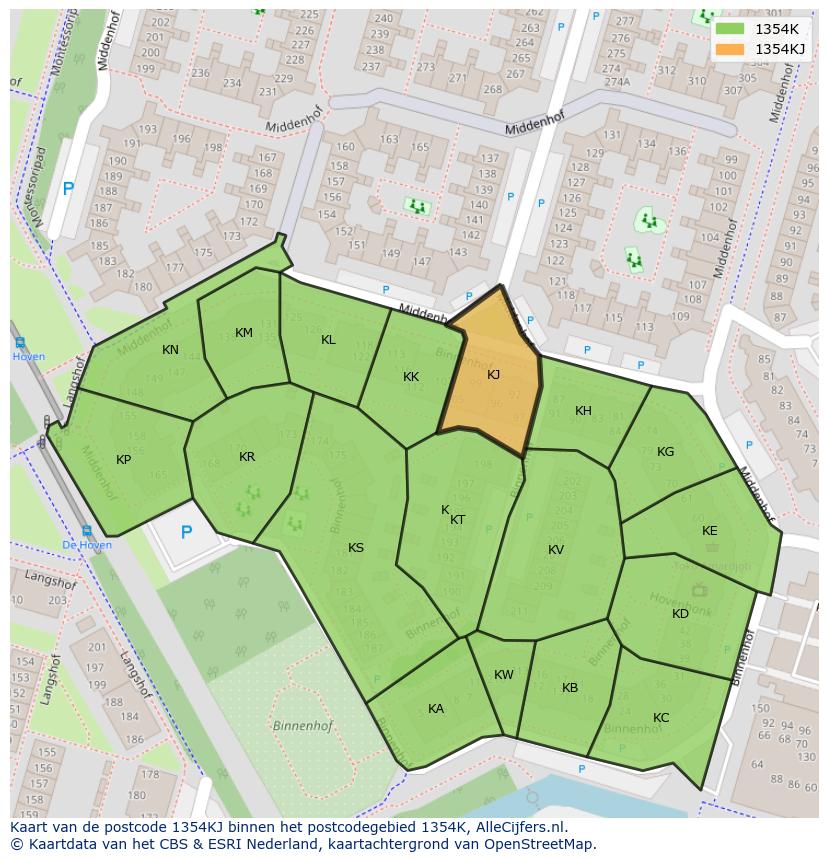 Afbeelding van het postcodegebied 1354 KJ op de kaart.