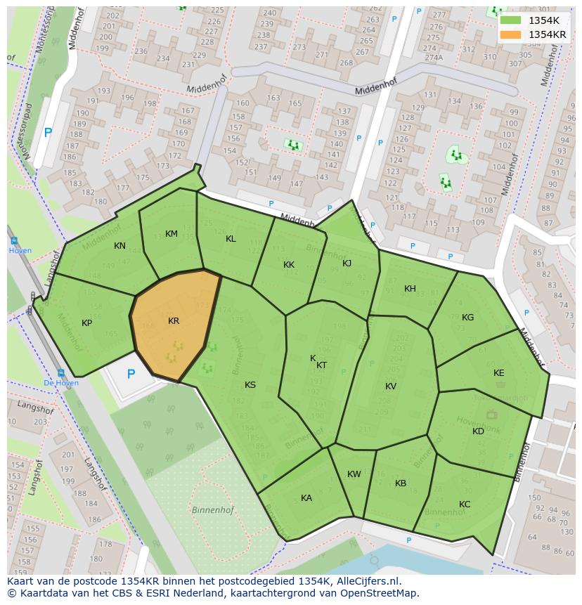 Afbeelding van het postcodegebied 1354 KR op de kaart.