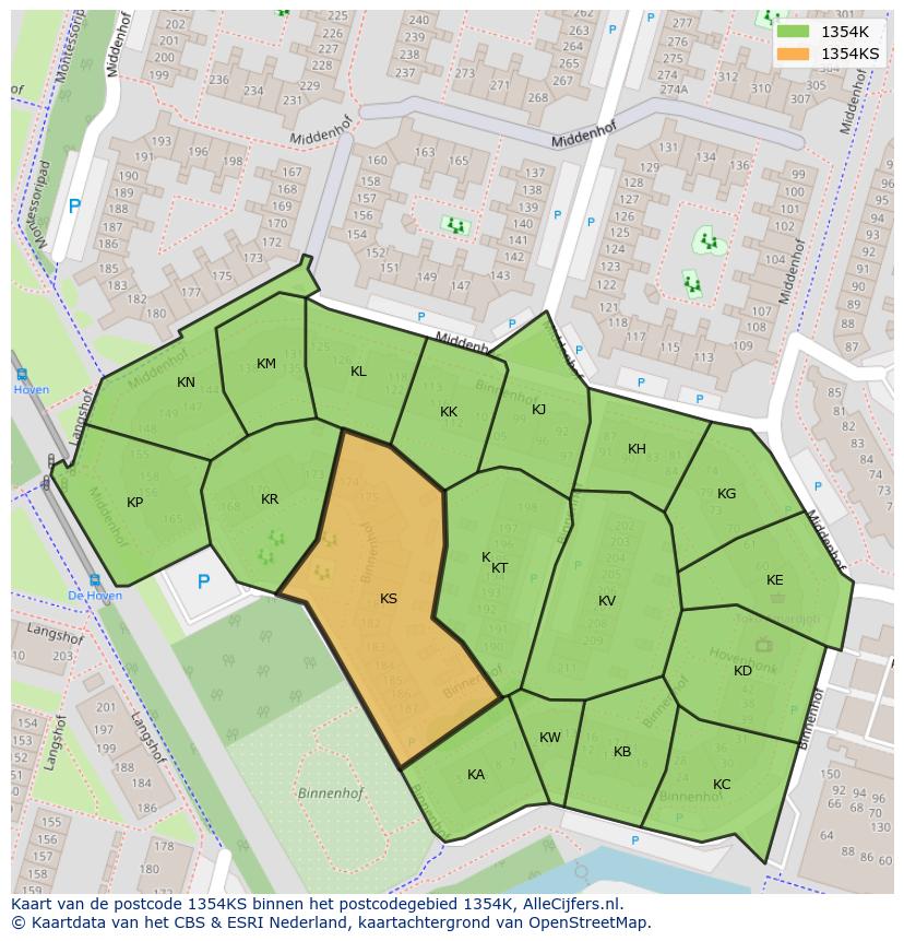 Afbeelding van het postcodegebied 1354 KS op de kaart.