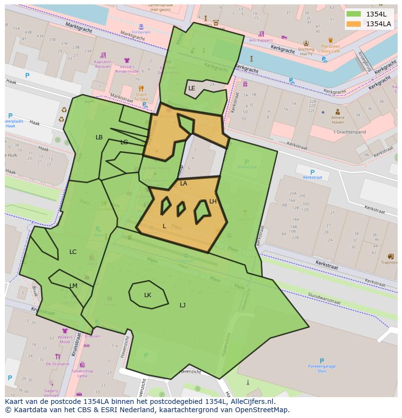 Afbeelding van het postcodegebied 1354 LA op de kaart.