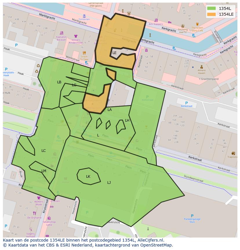 Afbeelding van het postcodegebied 1354 LE op de kaart.