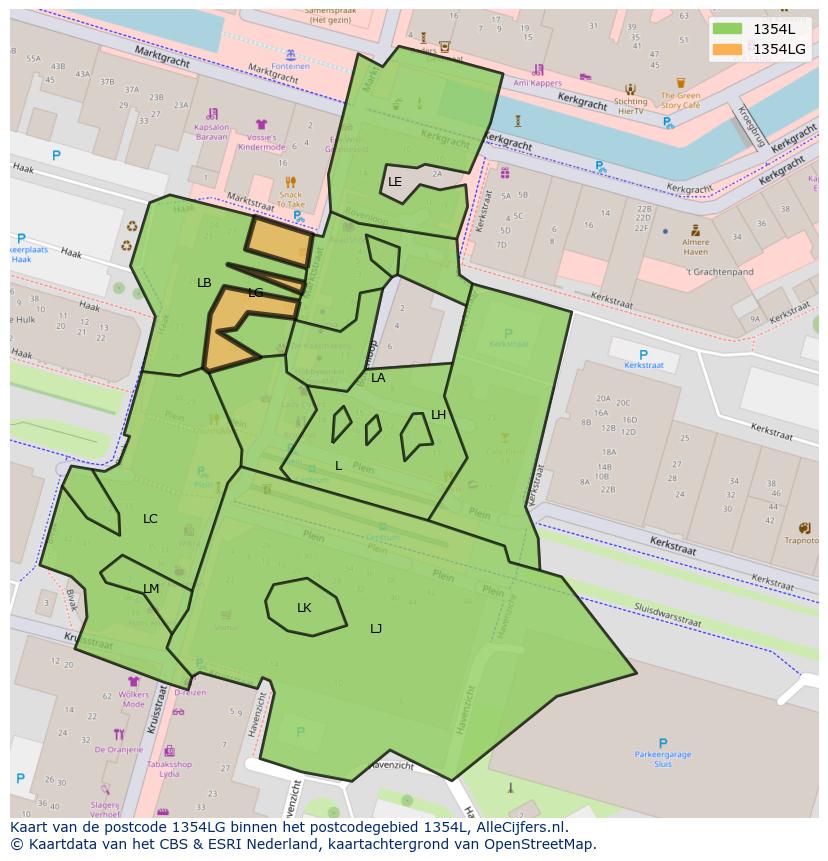 Afbeelding van het postcodegebied 1354 LG op de kaart.