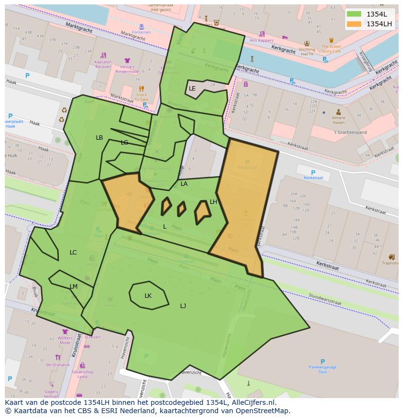 Afbeelding van het postcodegebied 1354 LH op de kaart.