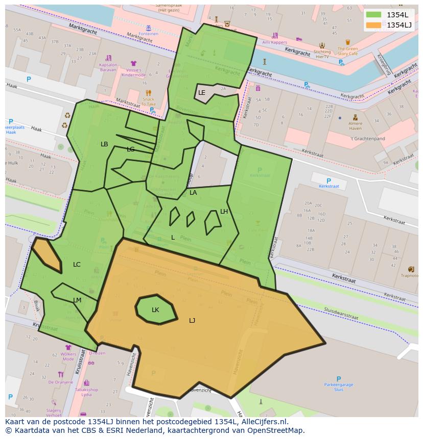 Afbeelding van het postcodegebied 1354 LJ op de kaart.