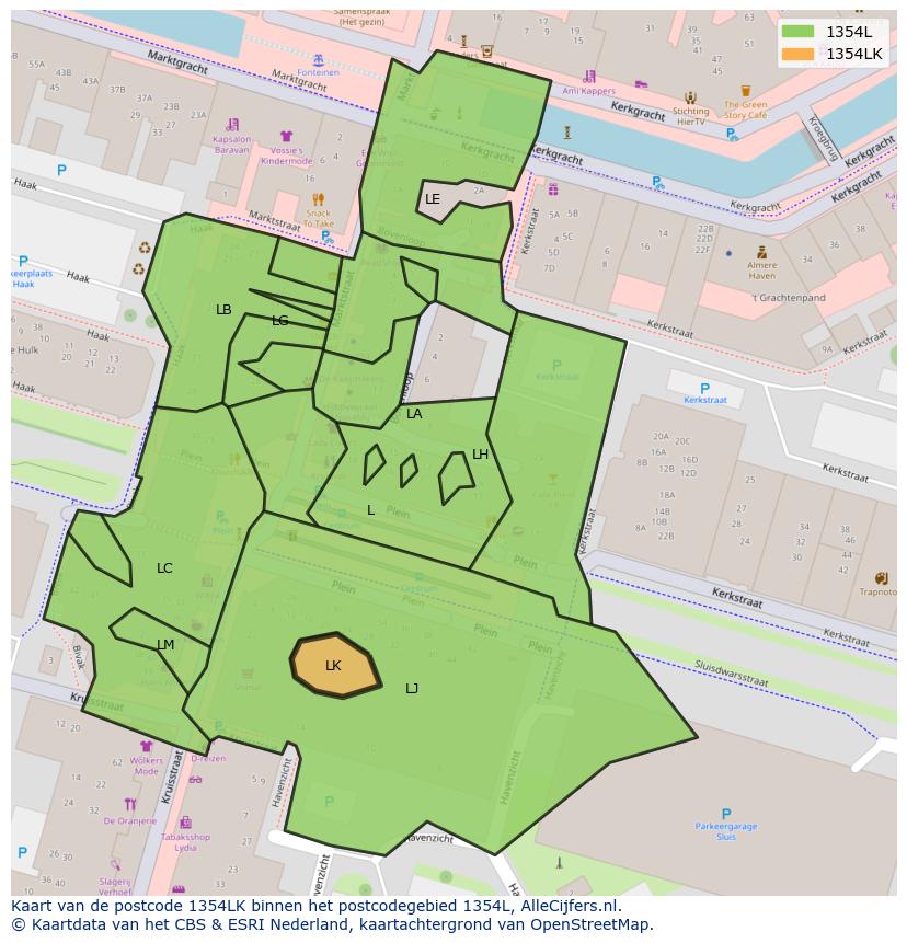 Afbeelding van het postcodegebied 1354 LK op de kaart.