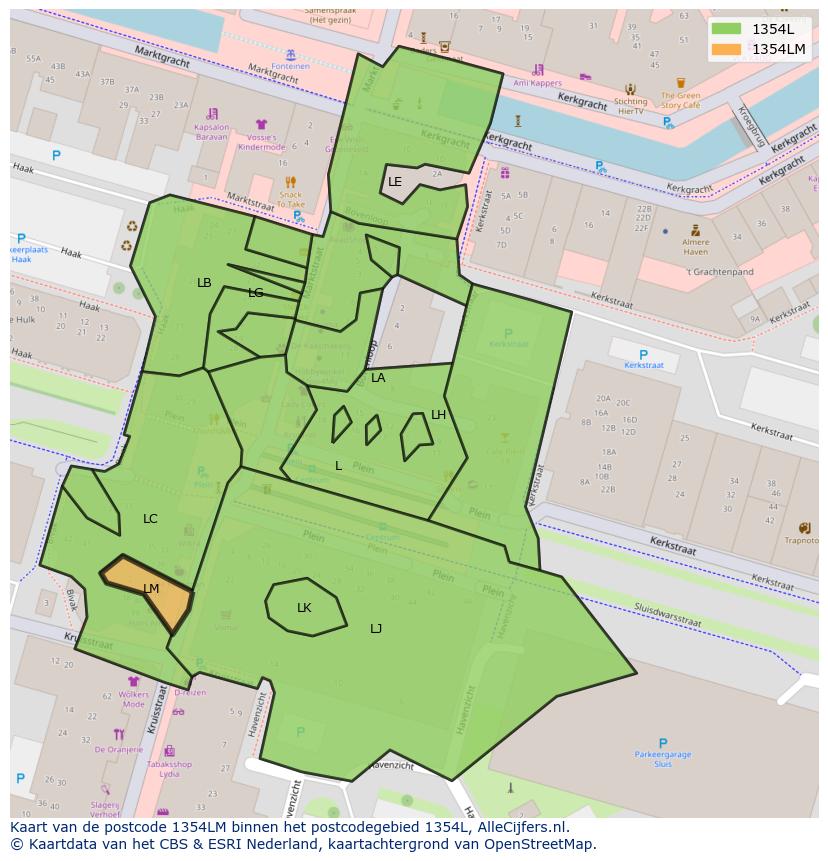 Afbeelding van het postcodegebied 1354 LM op de kaart.