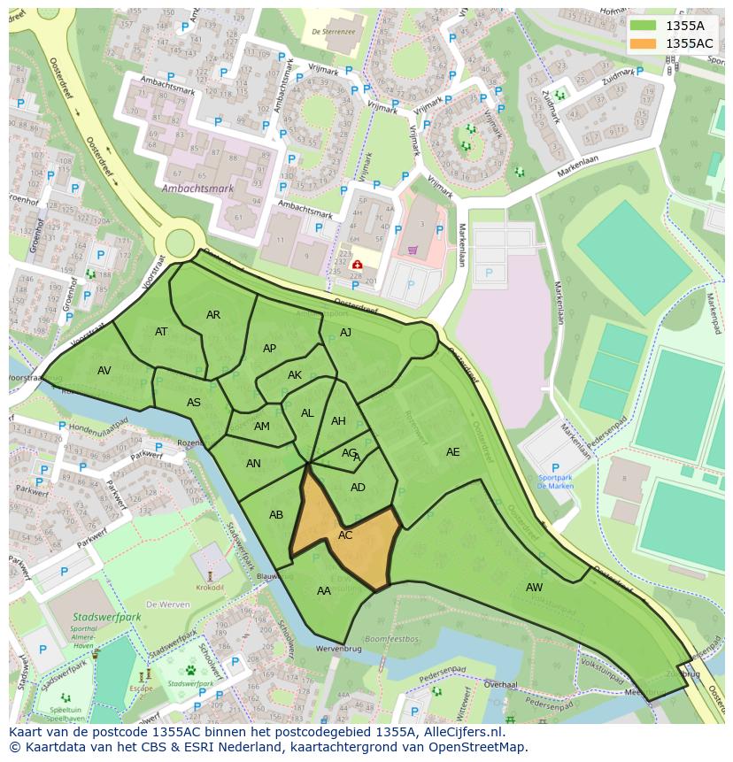 Afbeelding van het postcodegebied 1355 AC op de kaart.