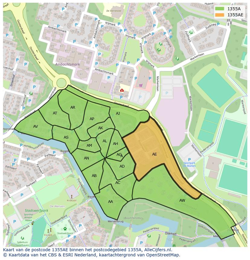 Afbeelding van het postcodegebied 1355 AE op de kaart.
