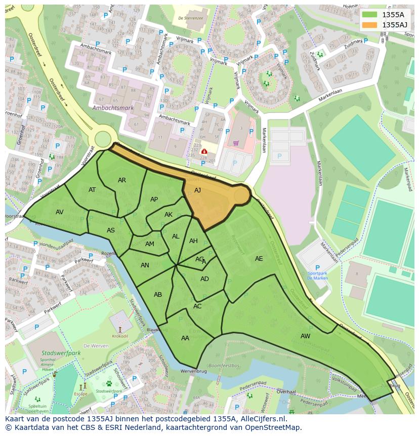 Afbeelding van het postcodegebied 1355 AJ op de kaart.