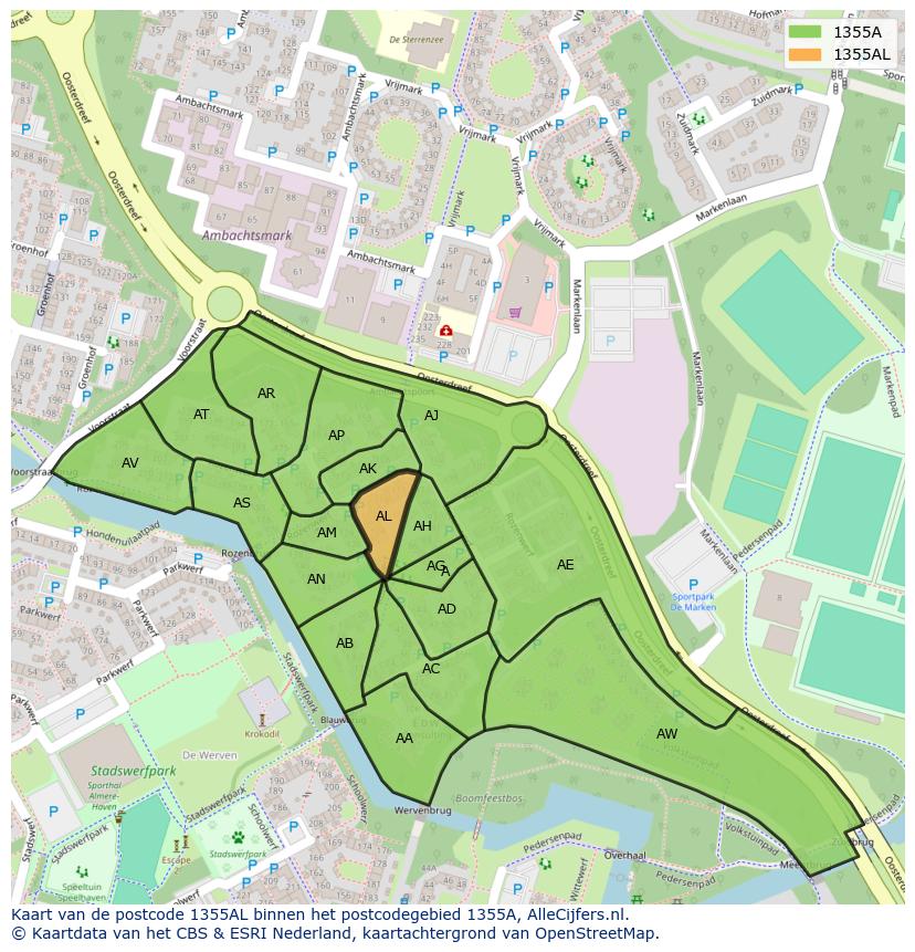 Afbeelding van het postcodegebied 1355 AL op de kaart.