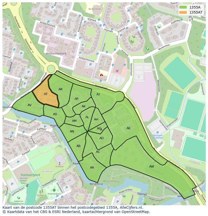Afbeelding van het postcodegebied 1355 AT op de kaart.