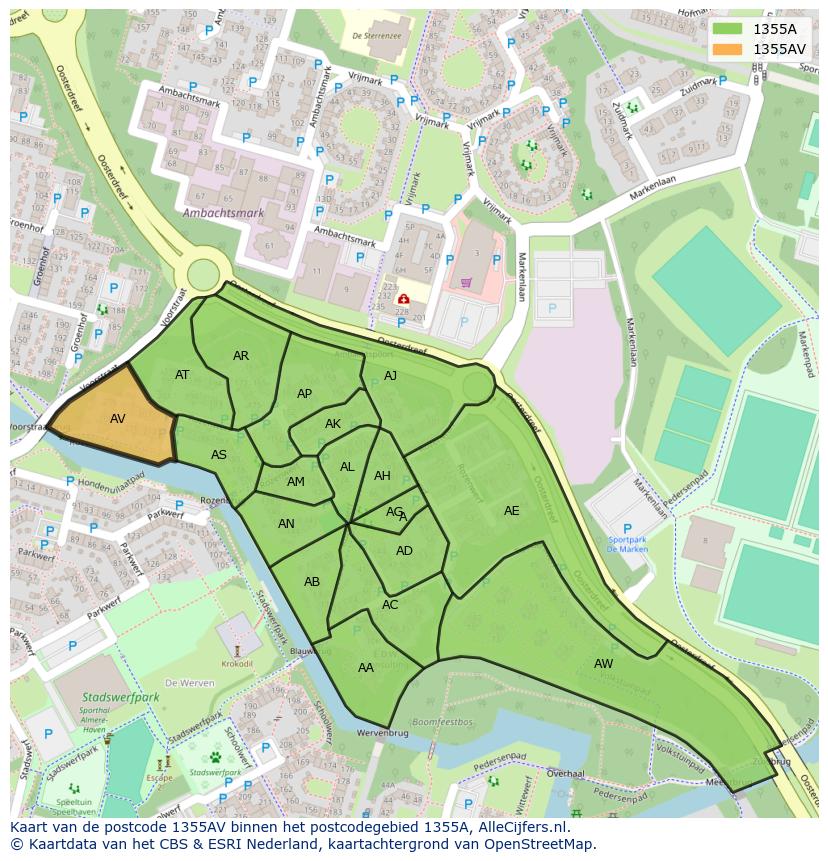 Afbeelding van het postcodegebied 1355 AV op de kaart.