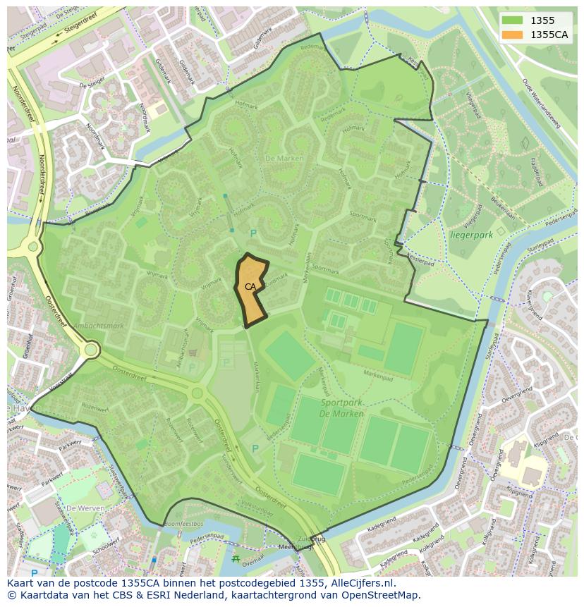 Afbeelding van het postcodegebied 1355 CA op de kaart.
