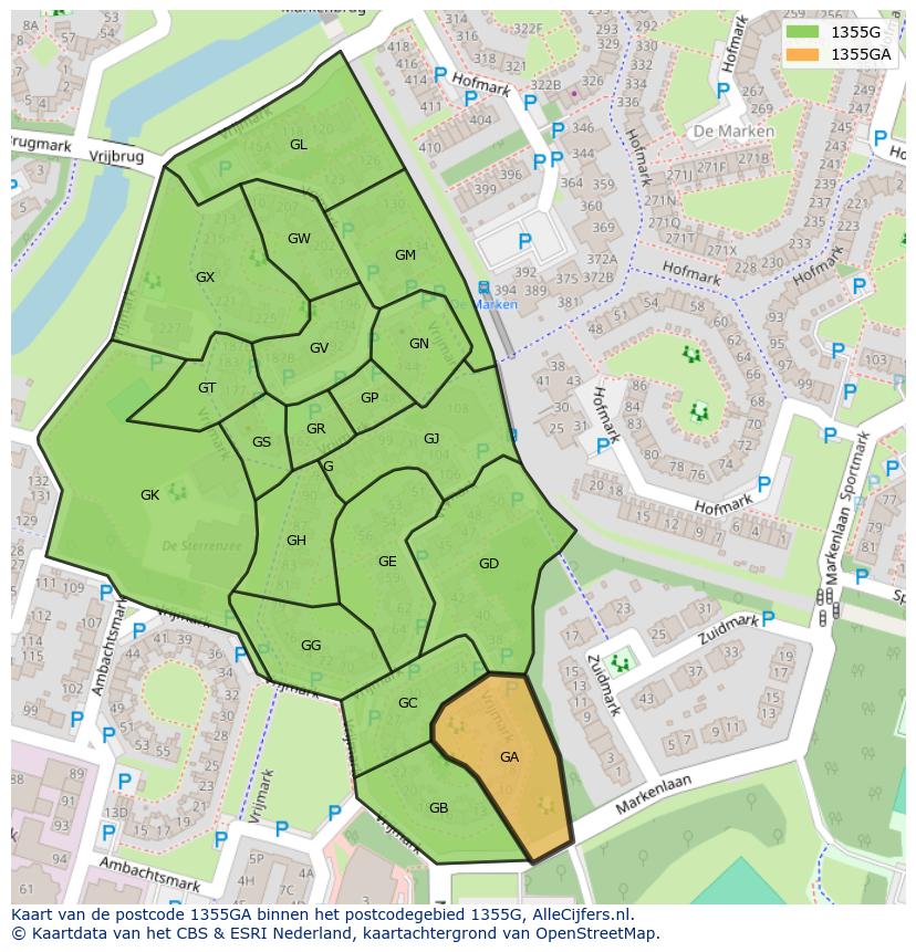 Afbeelding van het postcodegebied 1355 GA op de kaart.