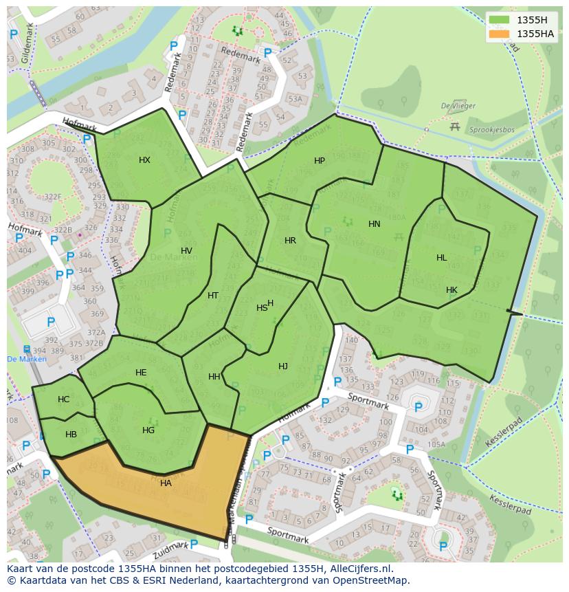 Afbeelding van het postcodegebied 1355 HA op de kaart.