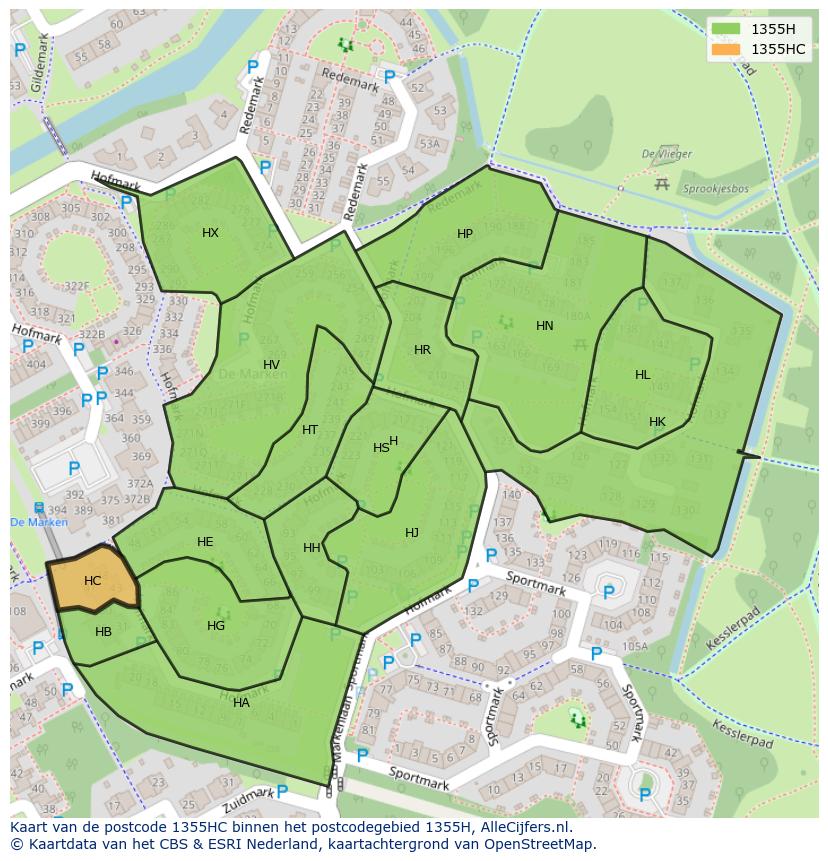 Afbeelding van het postcodegebied 1355 HC op de kaart.