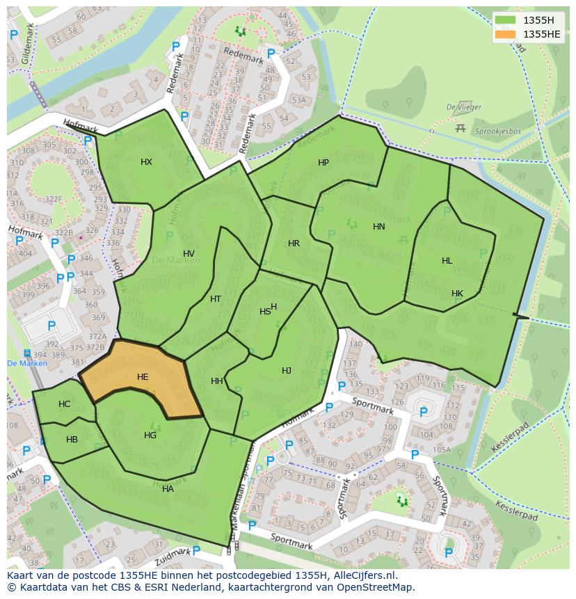 Afbeelding van het postcodegebied 1355 HE op de kaart.