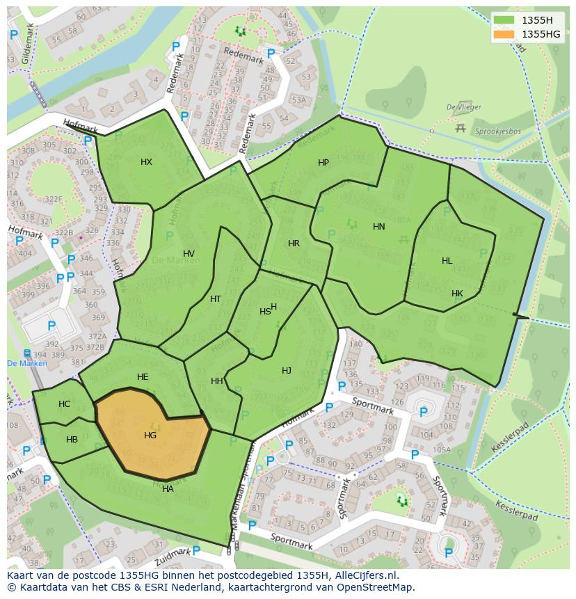 Afbeelding van het postcodegebied 1355 HG op de kaart.