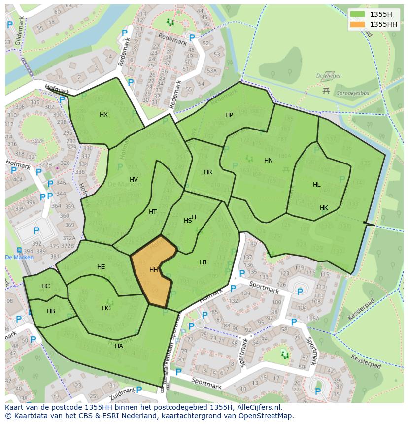Afbeelding van het postcodegebied 1355 HH op de kaart.