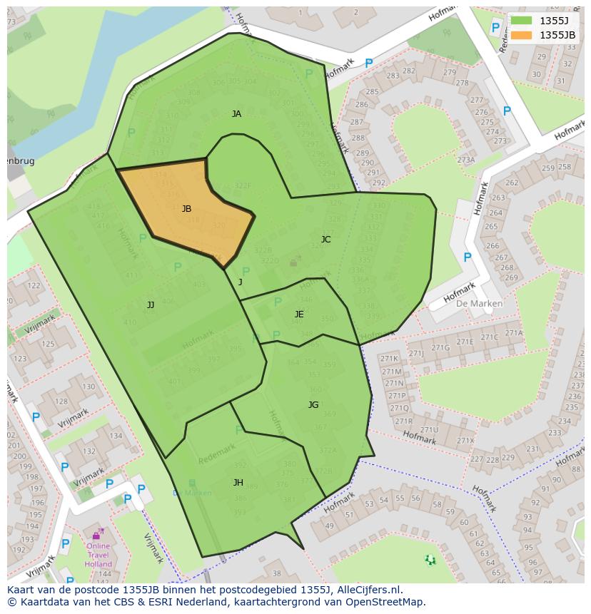 Afbeelding van het postcodegebied 1355 JB op de kaart.