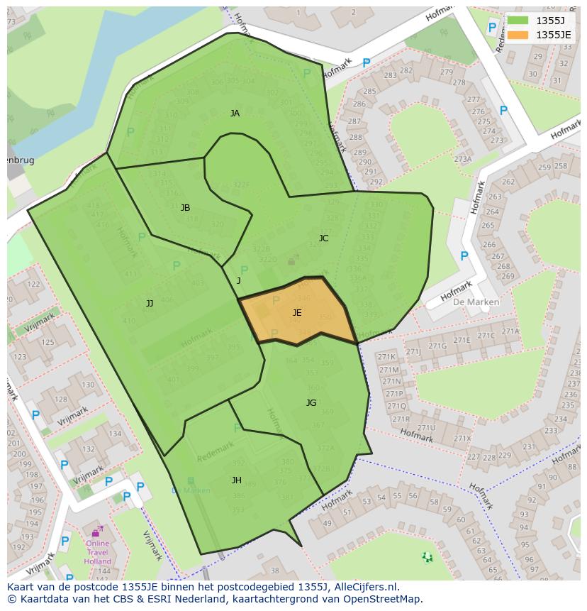 Afbeelding van het postcodegebied 1355 JE op de kaart.