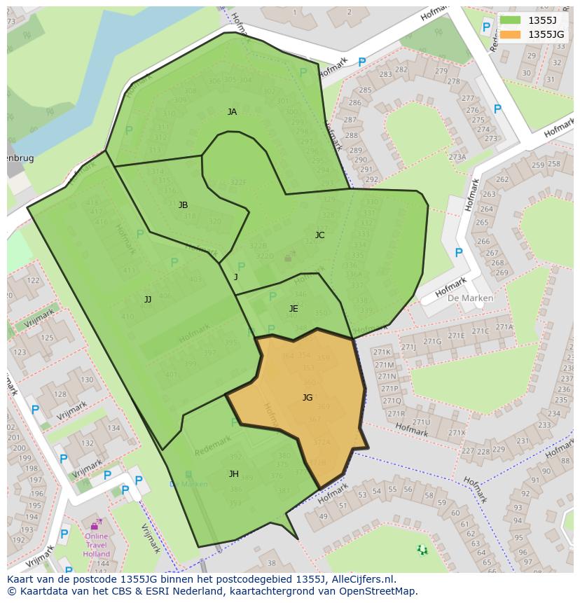 Afbeelding van het postcodegebied 1355 JG op de kaart.