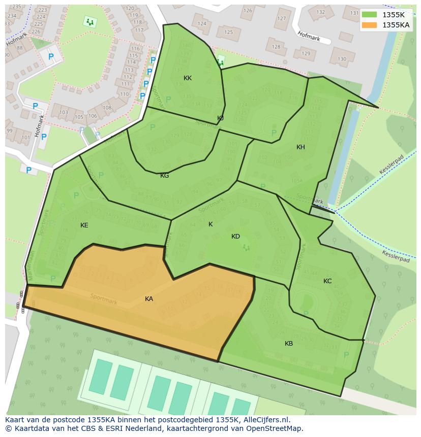 Afbeelding van het postcodegebied 1355 KA op de kaart.