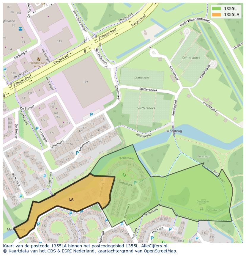 Afbeelding van het postcodegebied 1355 LA op de kaart.